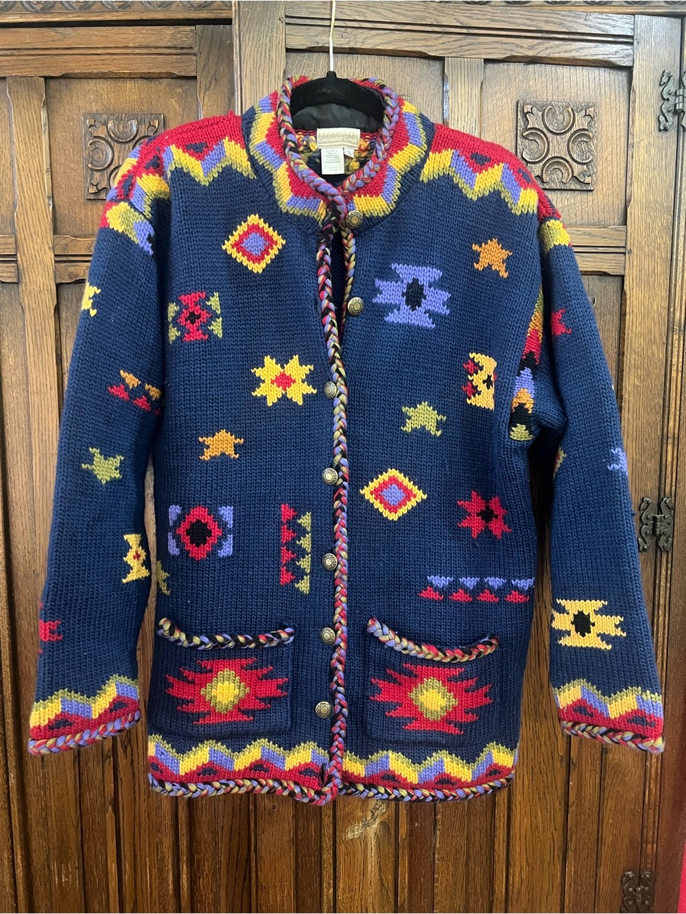 Coldwater Creek Wool Southwest Aztec Cardigan Knit Sweater Woman Size Large
